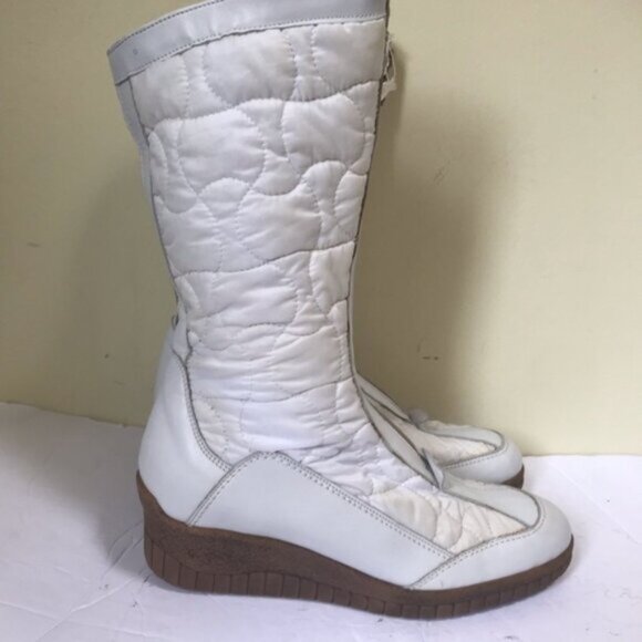 Aquatalia NEW Leather Nylon Front Zip Wedge Waterproof Winter Quilted Boots Snow - Picture 5 of 16